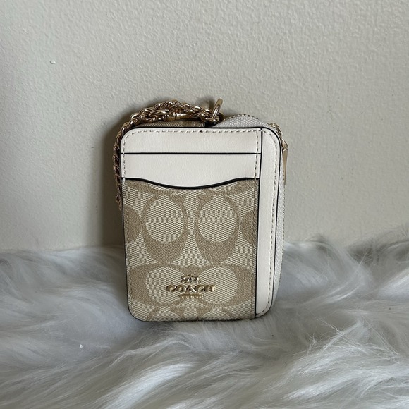 Coach Handbags - Coach Signature Zip Card Case Light Khaki Chalk C0058 Wristlet ID Window New